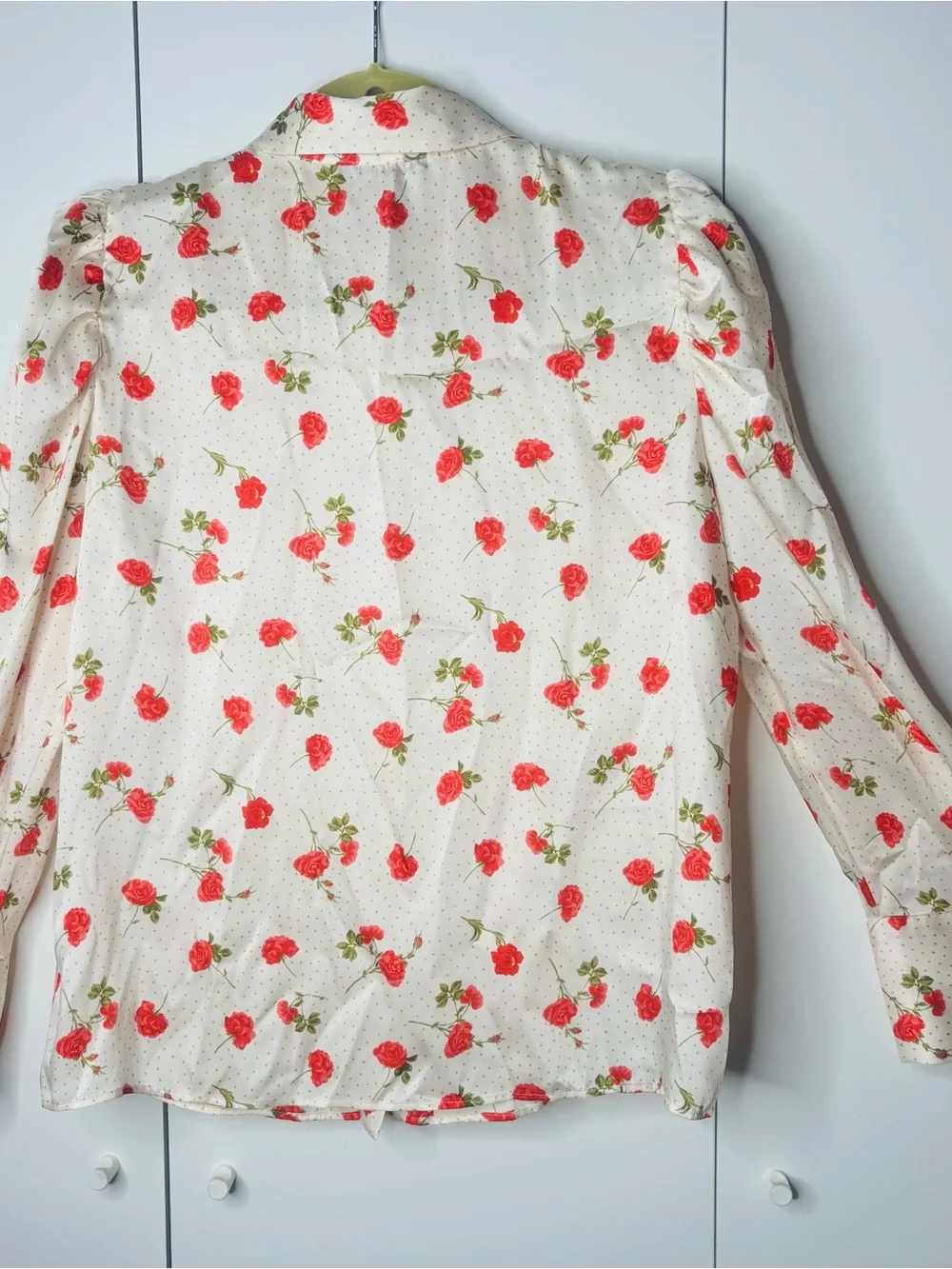 Zara Cream Blouse with Red Floral Print